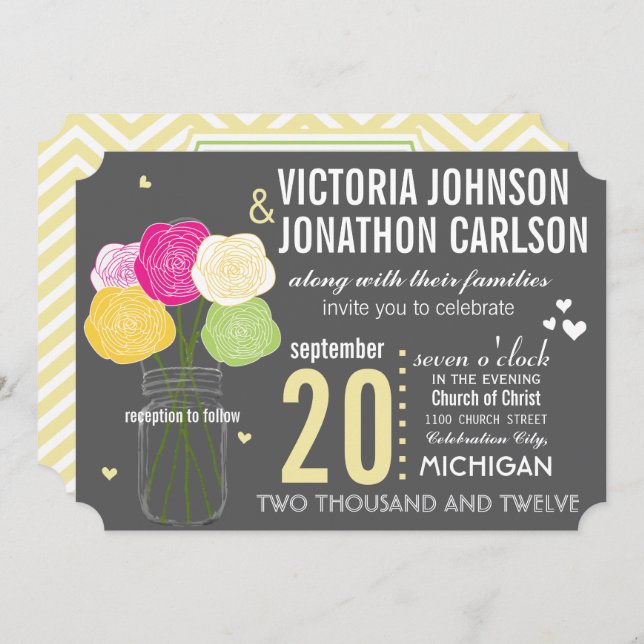 Photo Ranunculus Typography Modern Wedding Invitation (Front/Back)