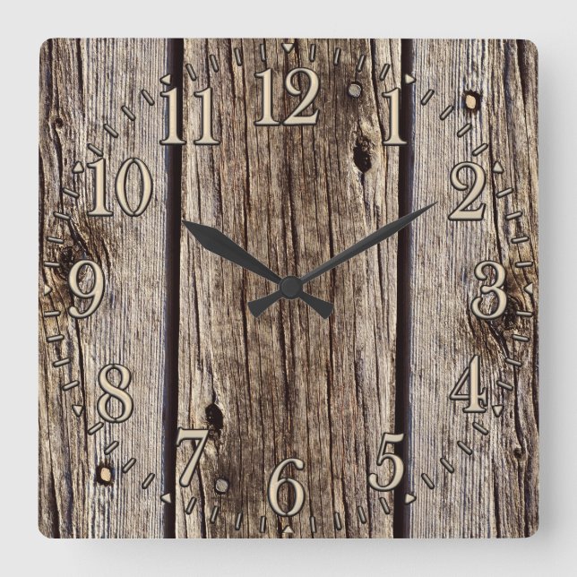 Photo Realistic Rustic, Weathered Wood Board Square Wall Clock (Front)