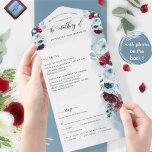 Photo, Red and Blue Wedding with Perforated RSVP All In One Invitation<br><div class="desc">Delight your guests with this elegant floral All-in-One photo Wedding invitation with perforated RSVP. Environmentally friendly invitation as there is no need for extra insert cards, RSVP cards or RSVP envelopes, this invitation has it all! Ability to add both Wedding Ceremony and Reception details, as well as RSVP postcard ready...</div>