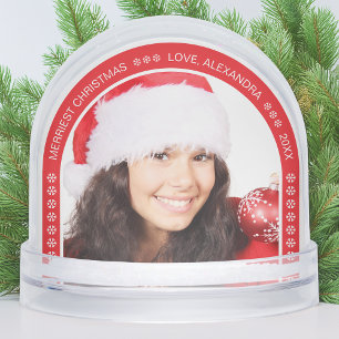 Photo Red Arch Merriest Christmas White Snowflakes Snowglobe