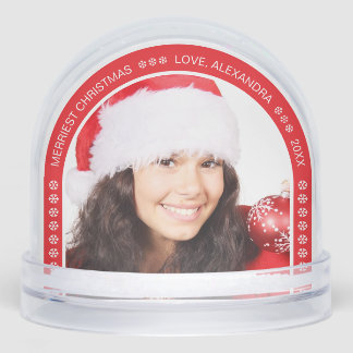 Photo Red Arch Merriest Christmas White Snowflakes Snowglobe