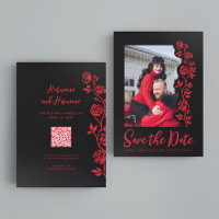 Photo Red Black Hand Drawn Roses QR Code Website