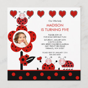 Photo Red & Black Ladybug Birthday Invitation