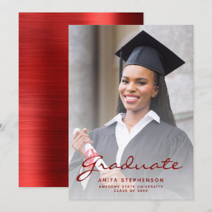 Photo Red Brushed Metal Graduation Announcement