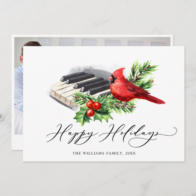 PHOTO Red Cardinal Bird Christmas Greeting Holiday Card (Front/Back)