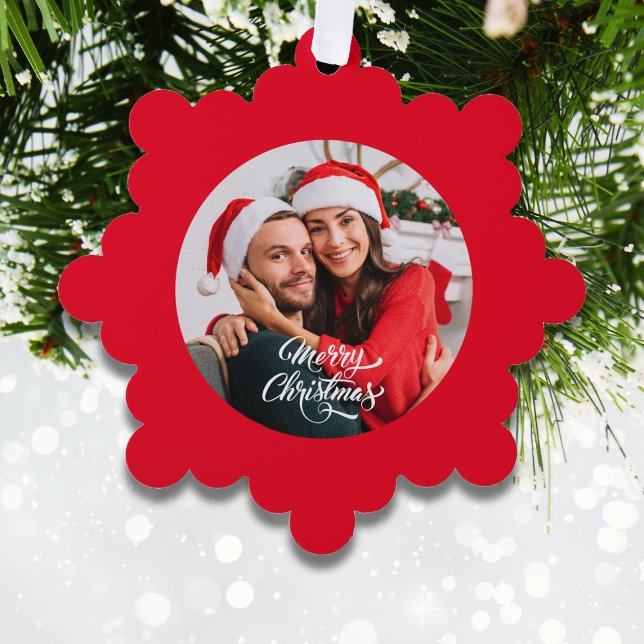 Photo Red Christmas Tree Decoration Card (Photo Red Christmas Ornament Card)