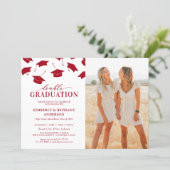 Photo Red Double Graduation Party Invitations (Standing Front)