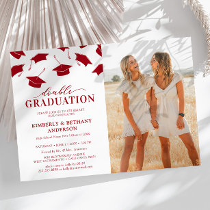 Photo Red Double Graduation Party Invitations