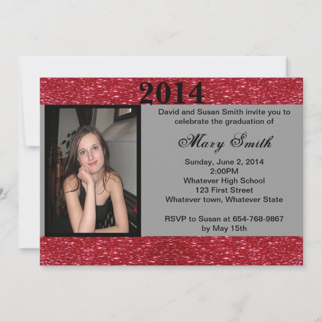 Photo Red Glitter Graduation Invitation (Front)