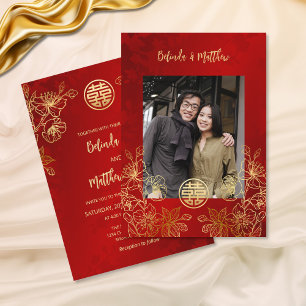 Photo Red Gold Chinese Wedding Invitation