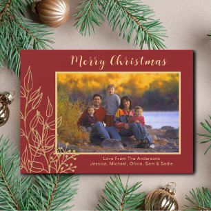 Photo Red Gold Merry Christmas Holiday Card