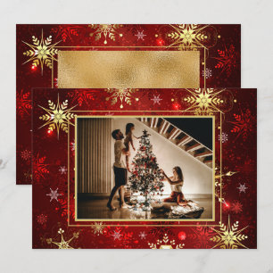 Photo Red Gold Snowflake Christmas Xmas Holiday Card