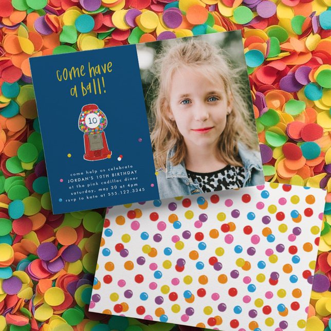 Photo Red Gumball Machine Candy Bubble Gum Party Invitation (Photo Red Gumball Machine Candy Bubble Gum Party Invitation)