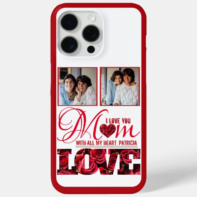 Photo Red Heart I Love You Mum Elegant Mothers Day Case-Mate iPhone Case (Back)