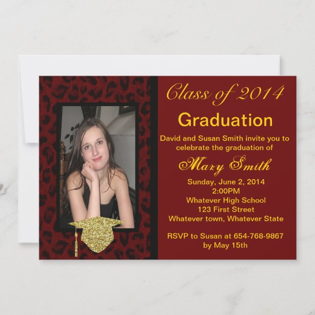Photo Red Leopard Graduation Invitation (Front)
