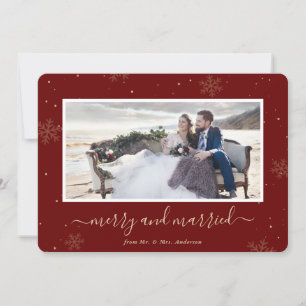 Photo Red Merry and Married Christmas Card