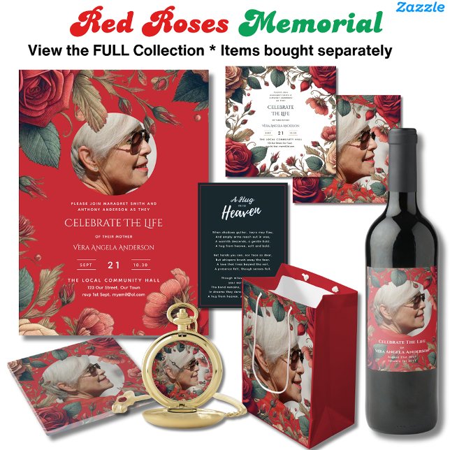 PHOTO Red Roses Celebration of Life Funeral POEM Invitation (Creator Uploaded)