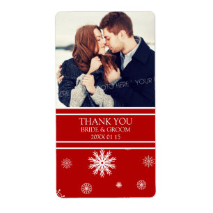 Photo Red White Snowflakes Winter Wedding Label