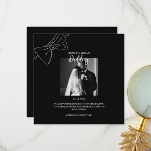 PHOTO Refined Monochrome black white Wedding Thank You Card