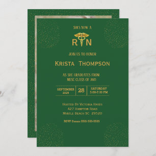  Photo Registered Nurse Graduation Green Gold  Inv Invitation