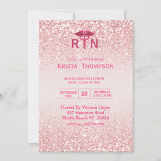 Photo Registered Nurse Graduation Pink Glitter Invitation