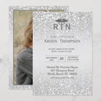 Photo Registered Nurse Graduation Silver Invitation