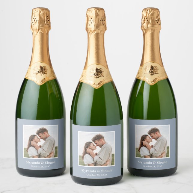 Photo Rehearsal Dinner Dusty Blue Sparkling Wine Label (Bottles)