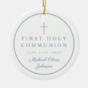 Photo Religious Cross Boy First Communion Ceramic Tree Decoration