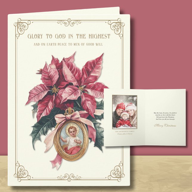 Photo Religious Jesus Poinsettia Scripture Holiday Card (Creator Uploaded)