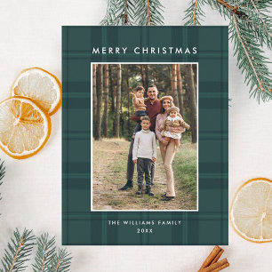 Photo Retro Christmas Plaid Greeting Holiday Postcard
