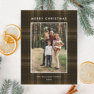 Photo Retro Christmas Plaid Greeting Holiday Postcard