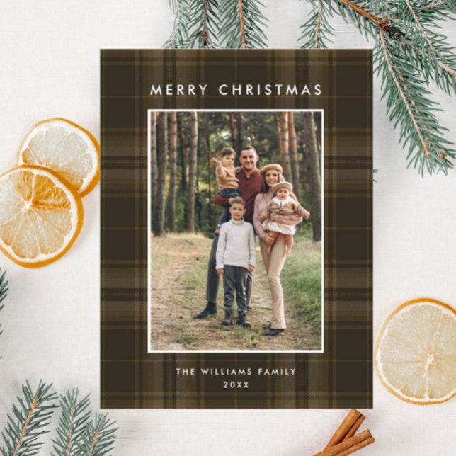 Photo Retro Christmas Plaid Greeting Holiday Postcard (Creator Uploaded)