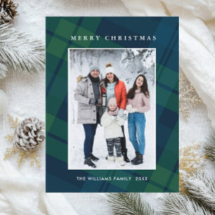 Photo Retro Christmas Plaid Greeting Holiday Postcard