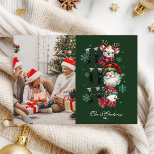 Photo Retro Gingham Santa & Friends Christmas Holiday Card