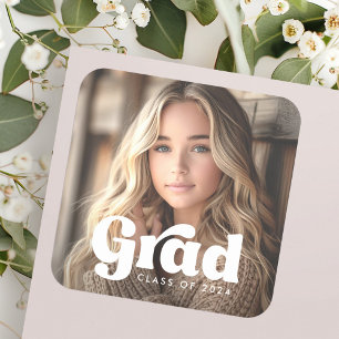 Photo retro grad class of year graduation square sticker