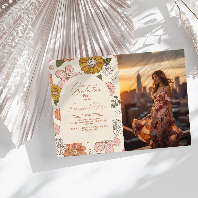 Photo Retro Groovy 70's Themed Graduation Invitation (Creator Uploaded)