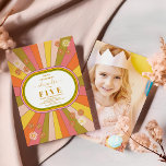 Photo Retro Groovy 70's Themed Kids Birthday Invitation<br><div class="desc">Transport your guests to an era of timeless elegance with our Retro. This invitation is not just an announcement; it's a masterpiece that seamlessly blends retro charm with a touch of modern grace. The floral patterns, adorned with hues of pink and gold, bring a vintage flair to your child's birthday...</div>