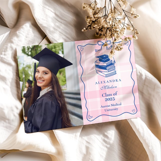 Photo Retro Hand Drawn Pink and Blue Graduation Announcement (Creator Uploaded)