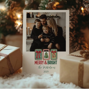 Photo Retro Merry & Bright Christmas Holiday Card