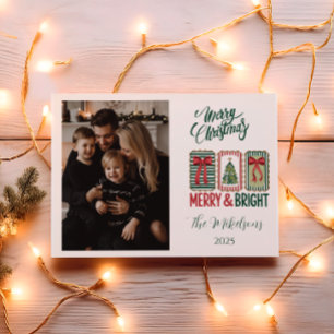 Photo Retro Merry & Bright Christmas Holiday Card