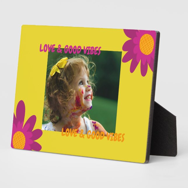 Photo Retro Pink & Orange Love & Good Vibes Plaque (Side)