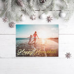 Photo Retro Script Happy Hanukkah Foil Holiday Postcard<br><div class="desc">Retro style script font "Happy Hanukkah" in real foil. Add a message or more photos to the back side. Choose from gold,  silver or rose gold foil</div>