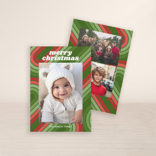 Photo Retro Stripes - Red Green Funky Holiday Card