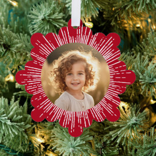 Photo retro sunburst snowflake red Christmas Tree Decoration Card