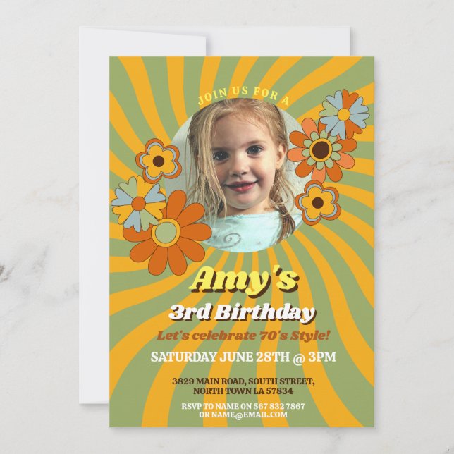 Photo Retro Vintage 1970s Seventies Green Girls  Invitation (Front)