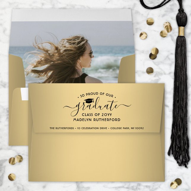 Photo & Return Address Gold Ombre Graduation Envelope (Creator Uploaded)