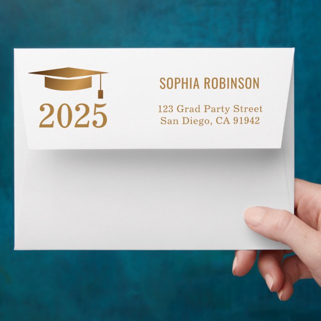 Photo & Return Address Gold Typography Graduation Envelope (Hand)