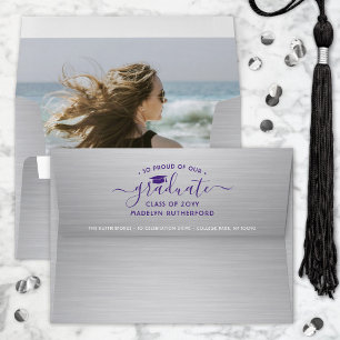 Photo & Return Address Purple and White Graduation Envelope