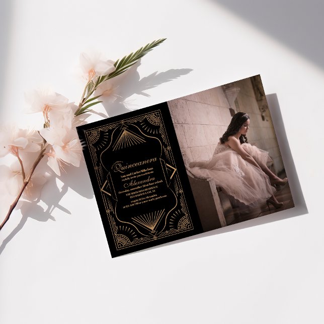 Photo Roaring 20s Gatsby Art Deco  Quinceanera Invitation (Creator Uploaded)