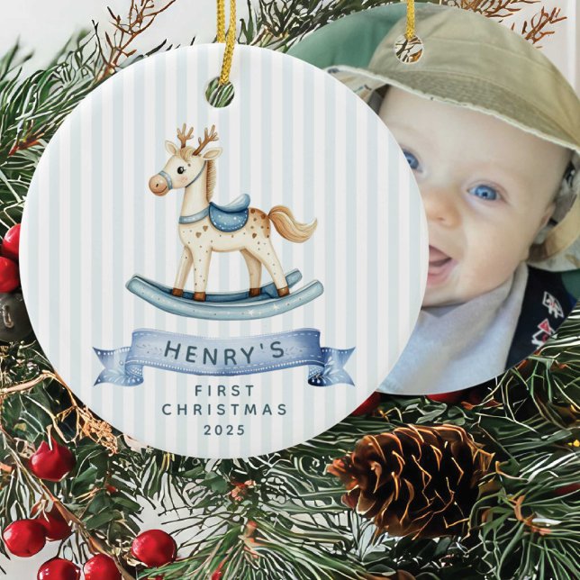 Photo Rocking Horse First Christmas Ceramic Tree Decoration (Creator Uploaded)